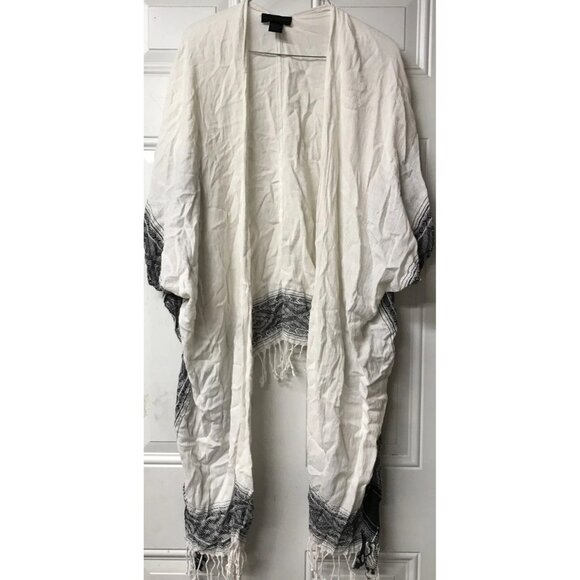 Steve Madden Women's Open Front Kimono Swim Coverup OSFM Black & White Woven - Picture 1 of 4